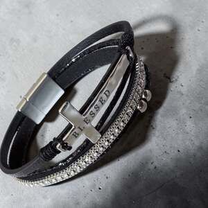Womens Multi-Layer Blessed Cross Magnetic Wrap Bracelet - Black
